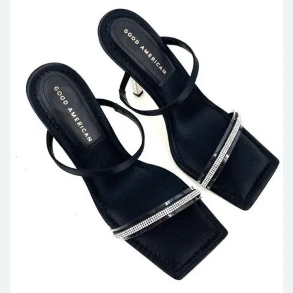 Good American Black Strappy Heels